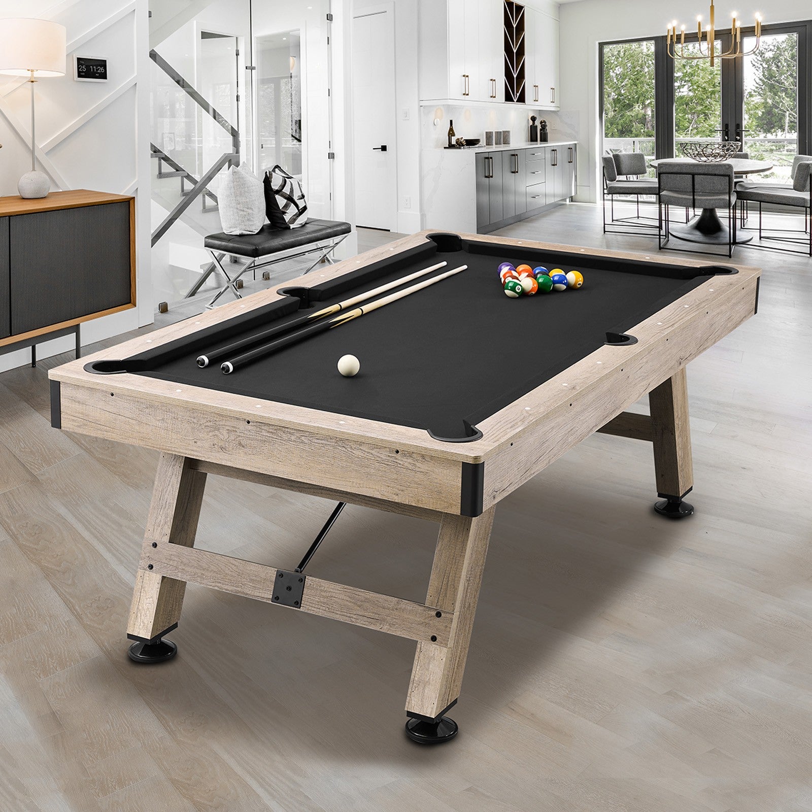 Uimoso 7Ft Billiards Table Pool Table Set Black Cloth for Family Game Room