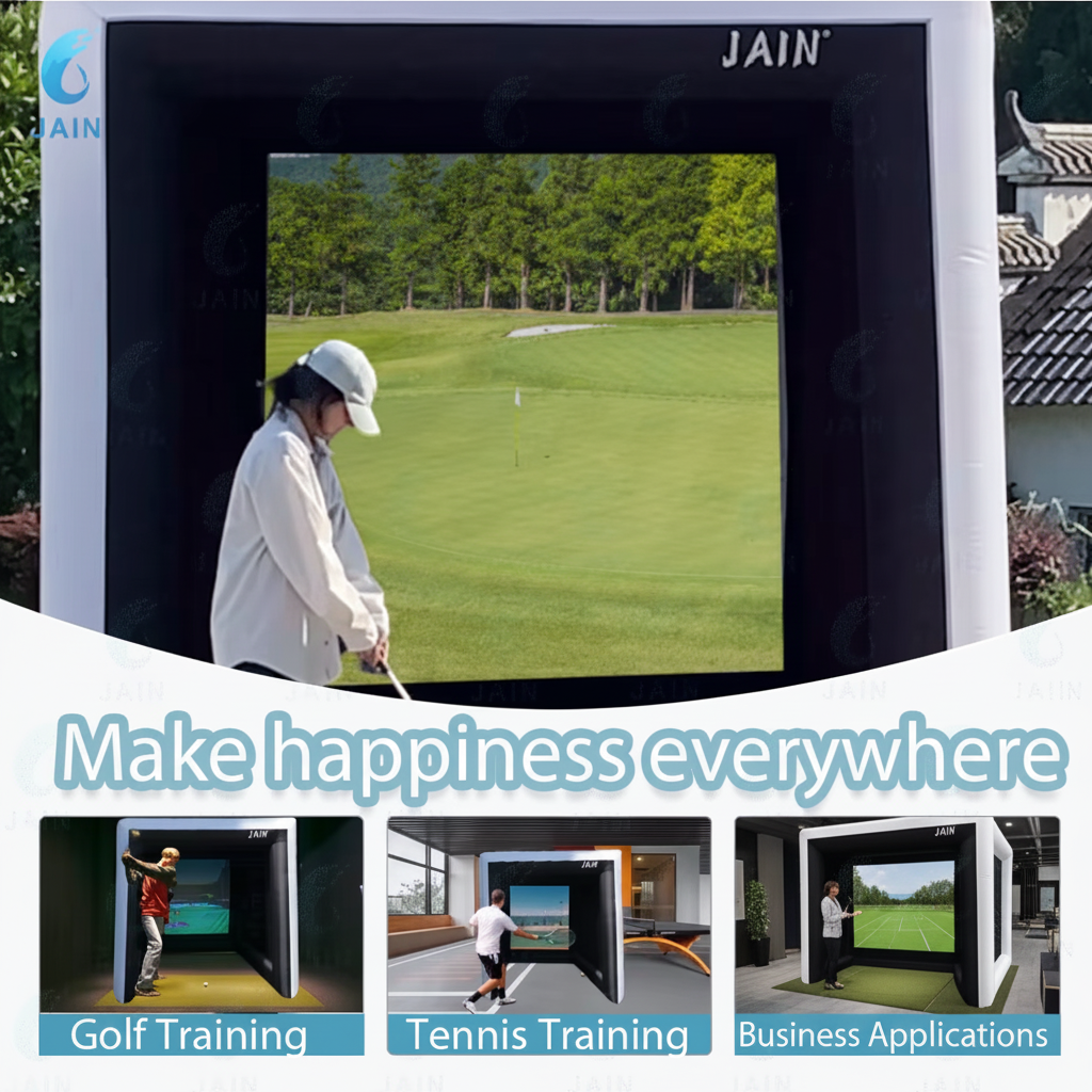 Stock!Inflatable Golf Sim Room Swing Golf Practice Cage with Built-In Fan,Oxford Cloth,Golf Simulator Enclosures
