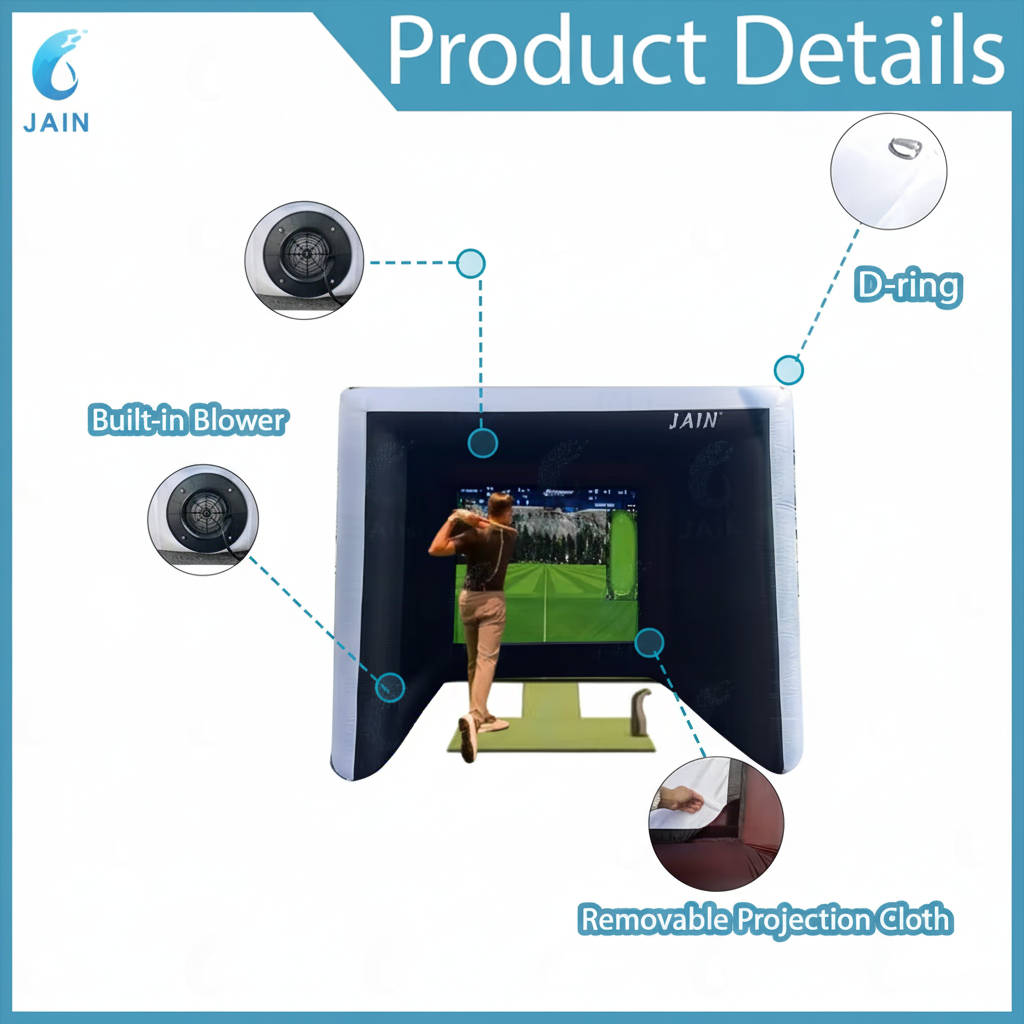 Stock!Inflatable Golf Sim Room Swing Golf Practice Cage with Built-In Fan,Oxford Cloth,Golf Simulator Enclosures