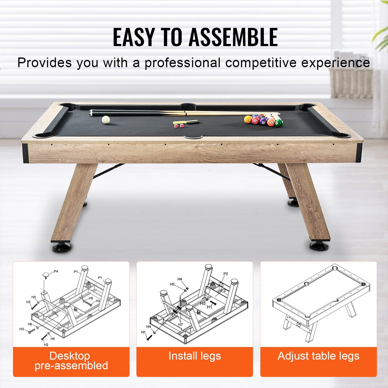 Uimoso 7Ft Billiards Table Pool Table Set Black Cloth for Family Game Room